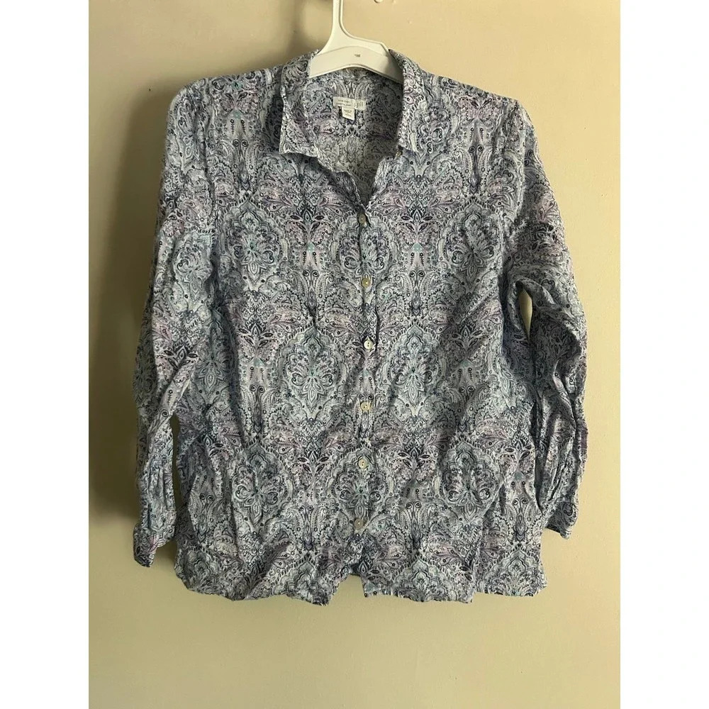 J. Jill Women’s Essential 100% Linen Button Down shirt Paisley